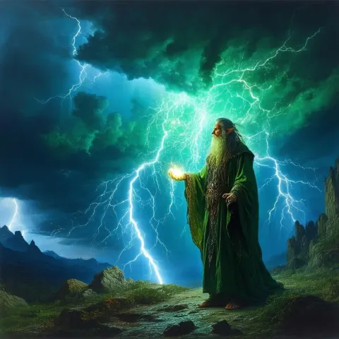 Elvish Druid Summoning Lightning in Baroque Oils