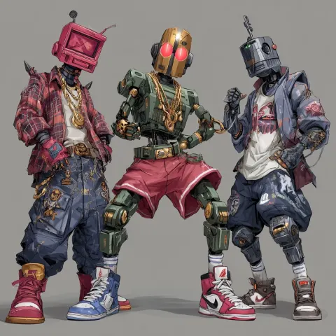 A three way rockem sockem battle but with robot rappers instead of boxers