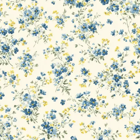 A white background with small blue and yellow floral patterns