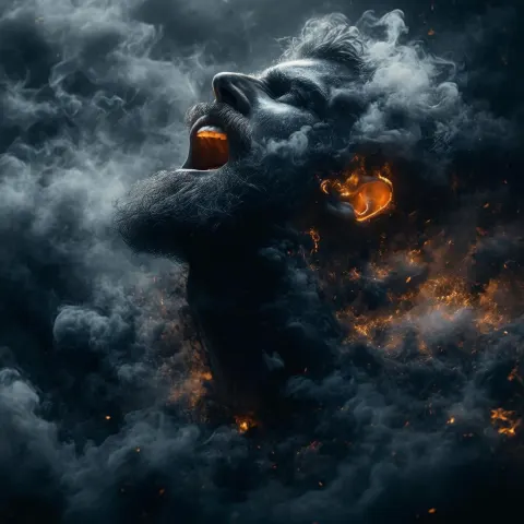 Screaming Face of Smoke and Glowing Embers