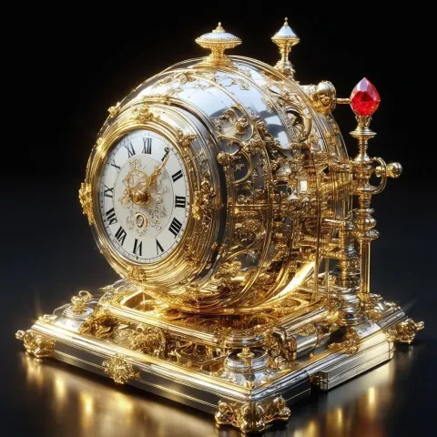 Golden Spherical Clockwork With a Red Jewel