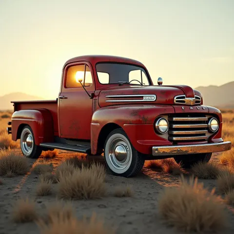 Rusty Red Pickup With Pristine White Rims