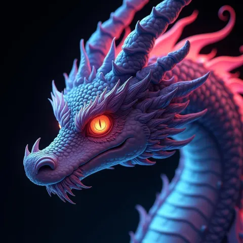 Bioluminescent Anime Dragon Against Pure Black