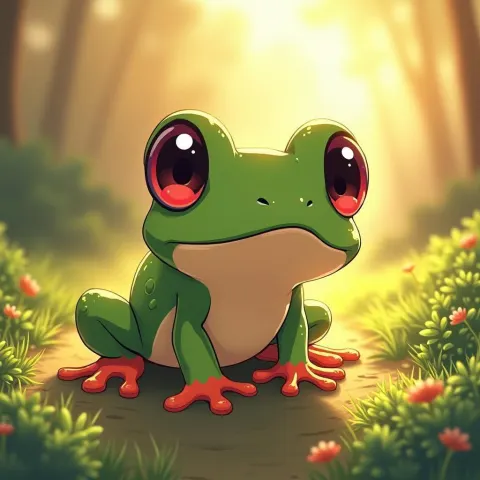 Chibi Frog Beaming at Golden Hour
