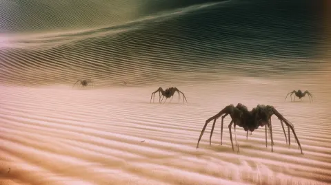 Robot spiders in desert dunes
