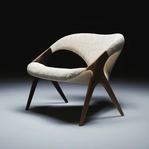 A chair in a sleek minimalist design with clean sculptural lines, playful futuristic forms