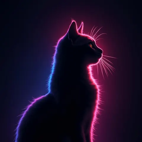 Neon Cat Silhouette Against Glowing Darkness