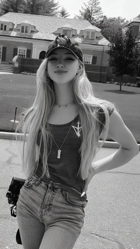 A color photograph of a very skinny athletic feminine nonbinary boy with long blonde hair