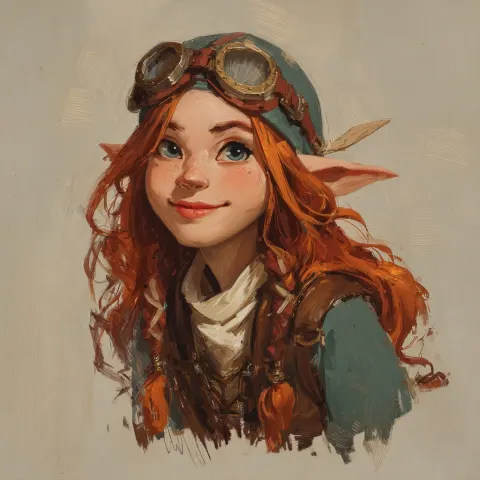 A dnd front portrait of a pretty female rock gnome artificer with a sweet demeanor