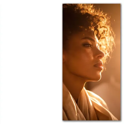 Right side features a semi-realistic digital illustration of an African American woman