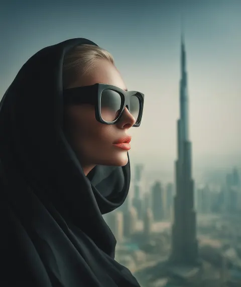 A striking close-up fashion portrait of a blonde woman in three-quarter profile