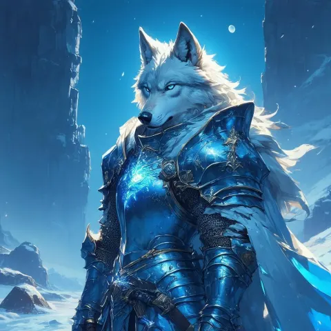 Moonlit Knight in Azure Wolf Armor
