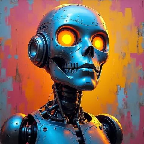 Cyberpunk Ceramic Robot in Spray Paint Glory