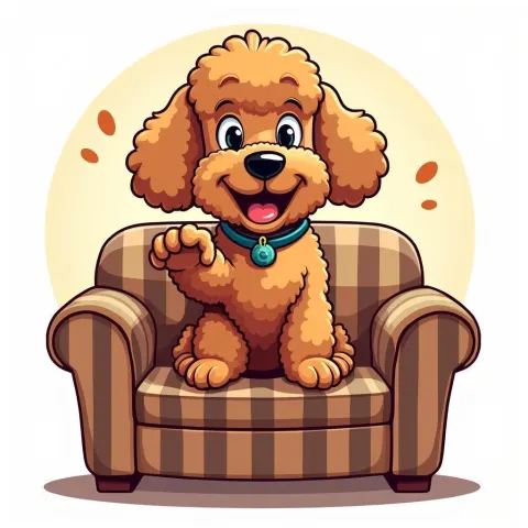 Playful Cutout Poodle on a Striped Couch