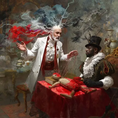 A splendid impulse to reiterate leaves a sanguine voodoo doll and a Master of Ceremonies in a vortex