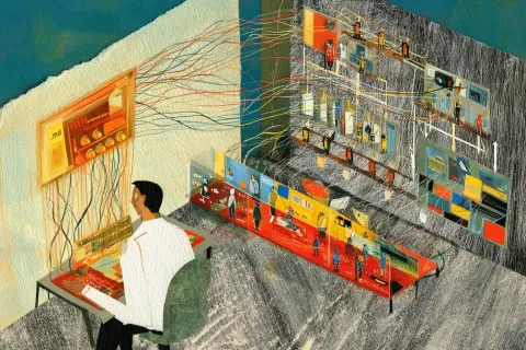 A vibrant editorial illustration in the style of WIRED magazine