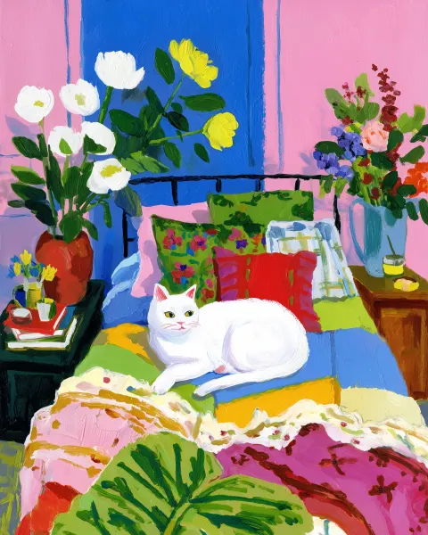 A cat on the bed