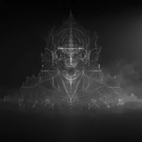 Cinematic and realistic, abstract humanoid guardian entity emerging from darkness