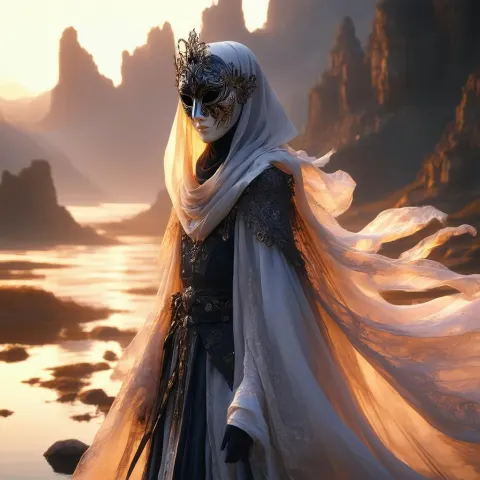Masked Ethereal Being in a Billowing Cloak