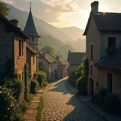 Medieval Town Waking to Summer Morning Light