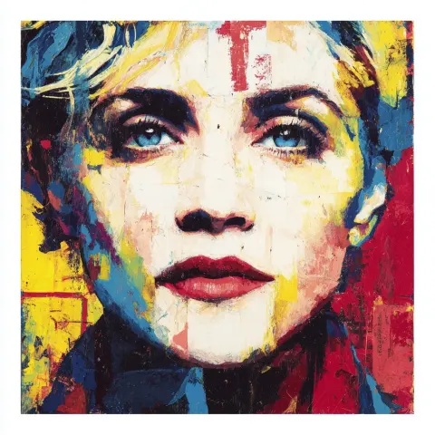 A pop art modern portrait of Madonna painted in acrylic paint, using thick brush strokes