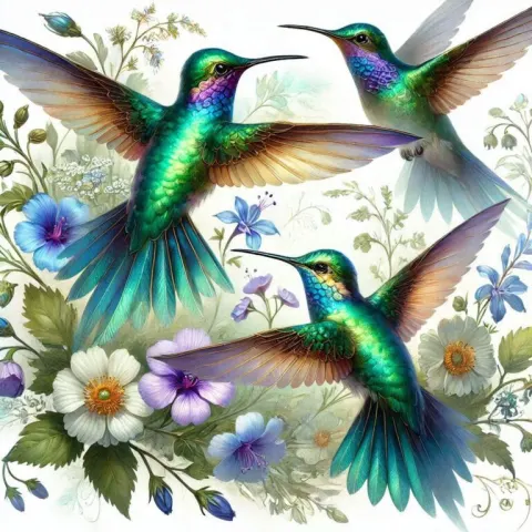 Hummingbirds Dancing Among Wildflowers