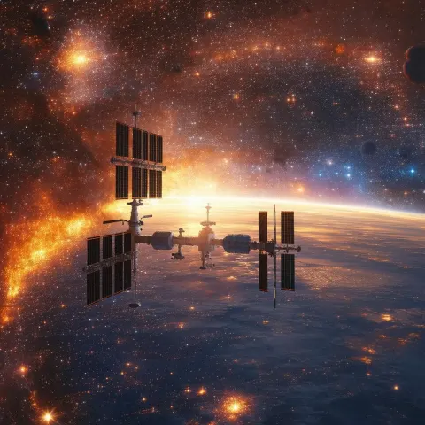 Orange and Space Station in Panoramic Zenith