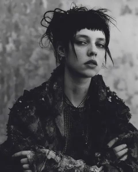 An edgy post-apocalyptic wastelander young woman photographed by Paolo Roversi and Nick Knight