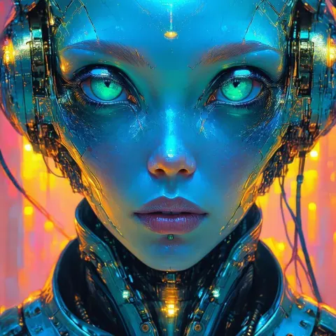 Symmetric Steampunk Alien With Many Glowing Eyes
