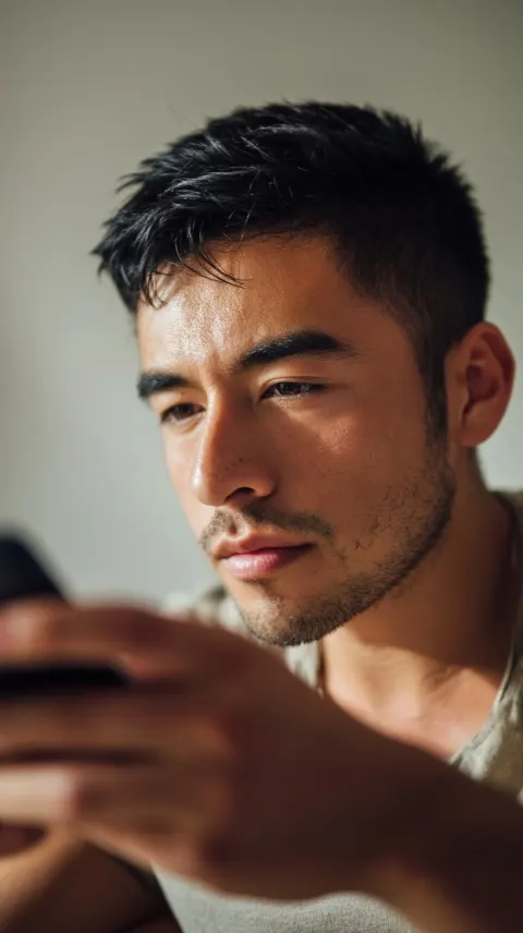 Documentary-style photo of an ordinary Chilean man in his early 30s, common everyday appearance