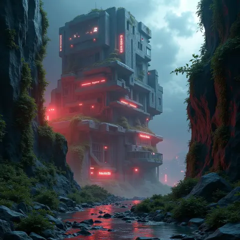 Neon Overgrown Landmark of a Fallen Metropolis
