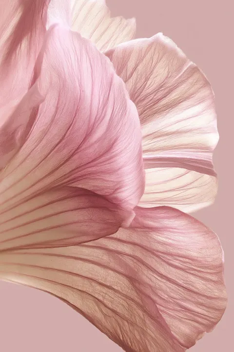 Macro shot of a pink flower, close-up, translucent petals, natural texture, hyperrealism
