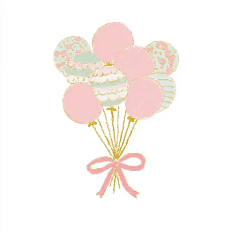 Small bundle of pastel pink and white balloons tied together with thin strings and a soft pink ribbo