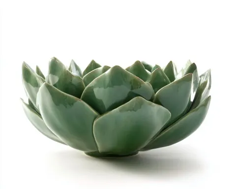 Handmade ceramic bowl shaped like a horizontal artichoke, sculptural author pottery
