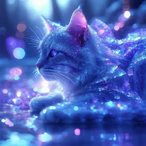 Crystalline Cat Bathed in Blue and Purple