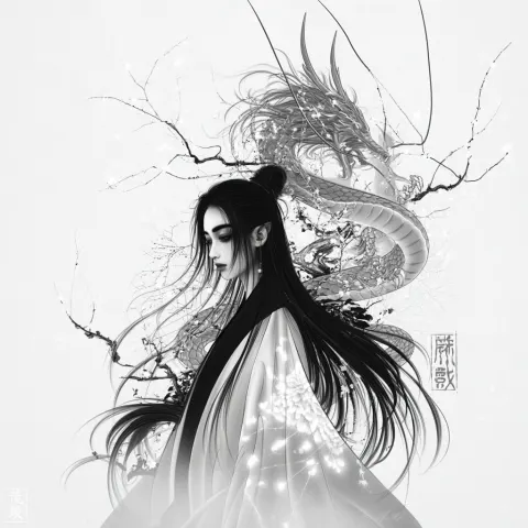 Pencil drawing, hazy feeling, monochrome, very soft depiction, delicate hair, very light color