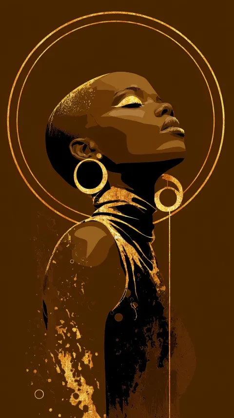 A beautiful african woman, her head tilted back and eyes closed in contemplation with the sun behind