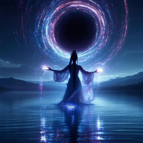 Goddess Ritual Beneath a Swirling Black Hole