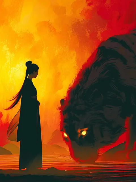 Chinese fantasy style, minimalist, high-contrast colors, dreamy atmosphere, cinematic lighting