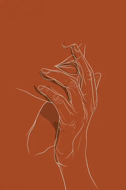 Prompt 1 Solo Linee Minimal line art illustration of a hand gently covering a mouth