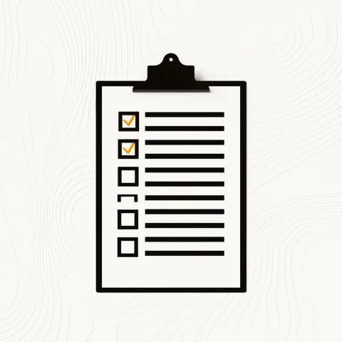 Clipboard with a checklist, dramatic high contrast lighting, pure white background