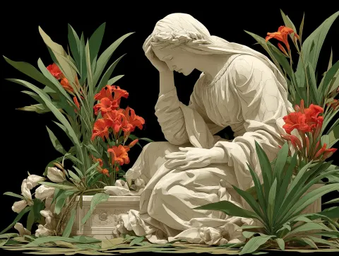 Wide shot Image of the Pietà image against a black background in the style of Coles Phillips