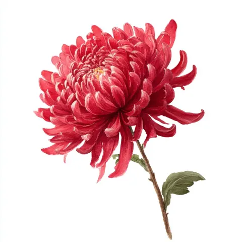 A beautiful watercolor illustration painting of a red Chrysanthemum flower on white background