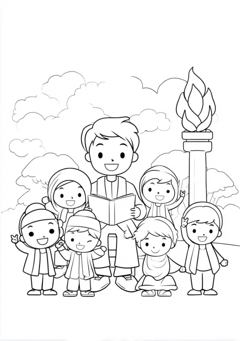 A children's coloring page outline for Hardiknas/Harkitnas theme, featuring Ki Hajar Dewantara