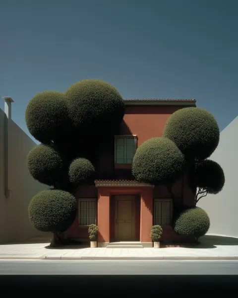 Minimalist architectural house facade, warm terracotta colored walls