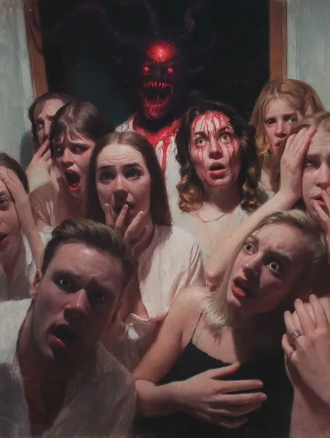 Photorealism all people meet horror and feeling fear