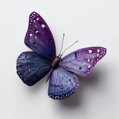 A flying butterfly of purplish tonality on a white background