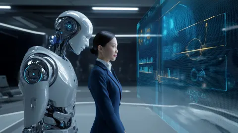 A high-fidelity cinematic photograph of an asian female corporate consultant in a sharply tailored n