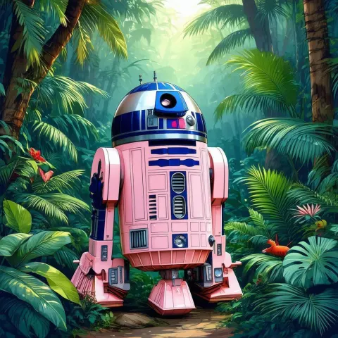 Pink R2 D2 in a Botanical Jungle