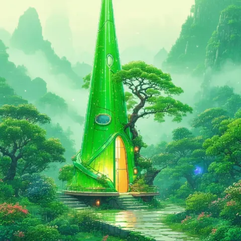 Green Cone Dwelling Crowned by a Tree